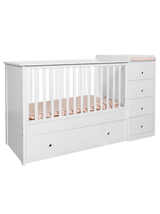 Culla 60x120 in legno per la cameretta dei bambini e neonati con cassettiera e fasciatoio Paso Doble by Bellamy