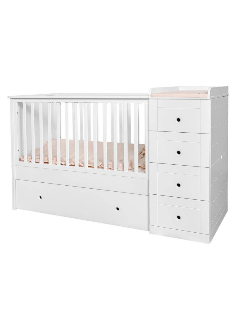 Culla 60x120 in legno per la cameretta dei bambini e neonati con cassettiera e fasciatoio Paso Doble by Bellamy