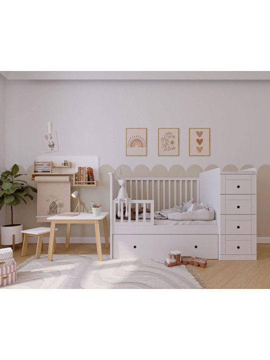 Culla 60x120 in legno per la cameretta dei bambini e neonati con cassettiera e fasciatoio Paso Doble by Bellamy