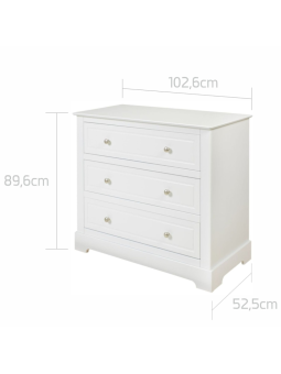 Chest of drawers 3 drawers for children's and baby's bedroom in white wood classic style mod. Marylou by Bellamy