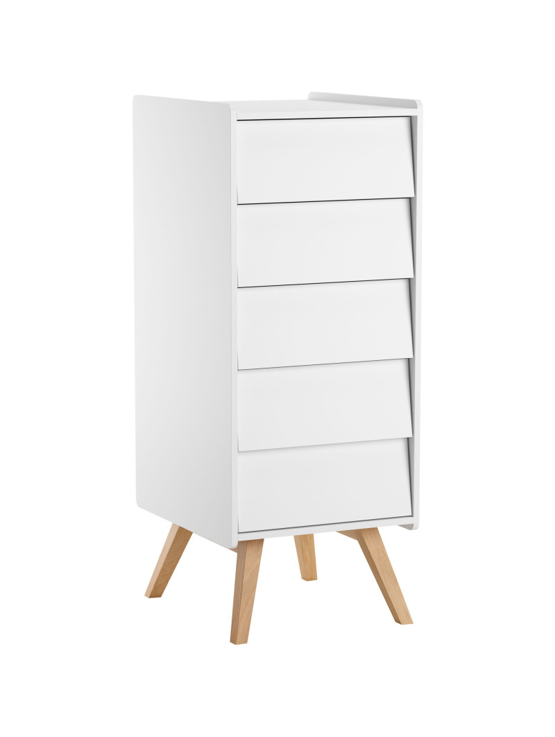 Tall Dresser with 5-Drawers Vintage collection by VOX in white wood for Children's Bedroom