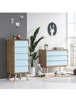 Tall Chest of Drawers Vintage natural / light blue - VOX