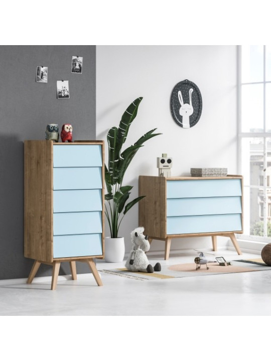 Tall Chest of Drawers Vintage natural / light blue - VOX