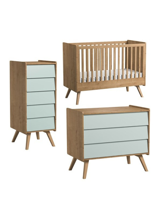 3 Piece Nursery Set with Cot 60x120 Vintage natural / green - VOX