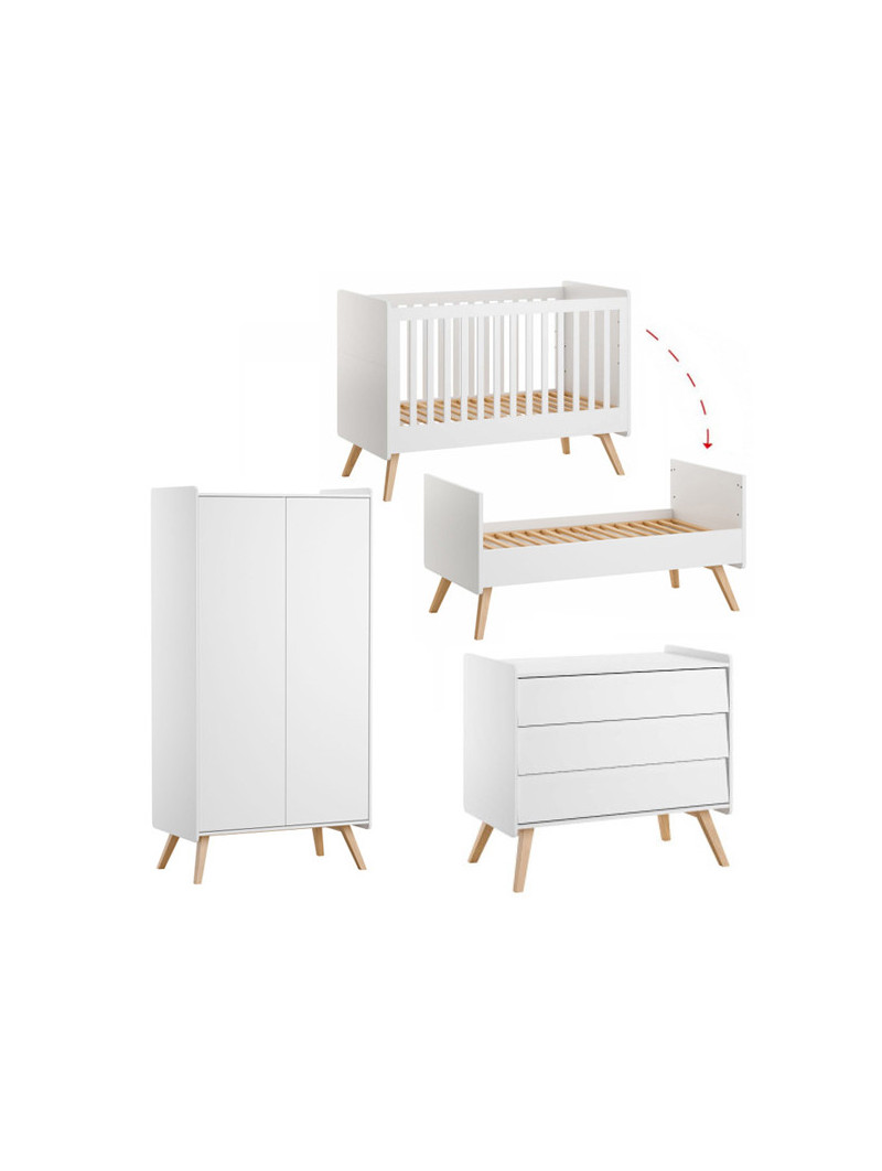 Cameretta completa 3 Pezzi con Culla 70x140 serie Vintage bianca - VOX