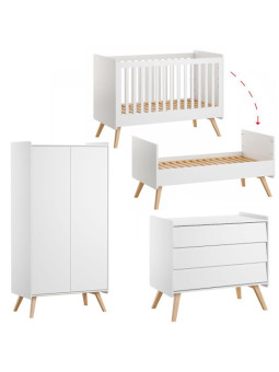 3 Piece Nursery Set with Cot Bed 70x140 Vintage white - VOX