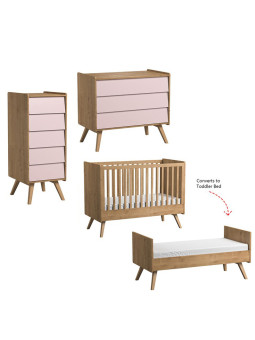 Cameretta completa 3 Pezzi con Culla 70x140 serie Vintage naturale / rosa - VOX