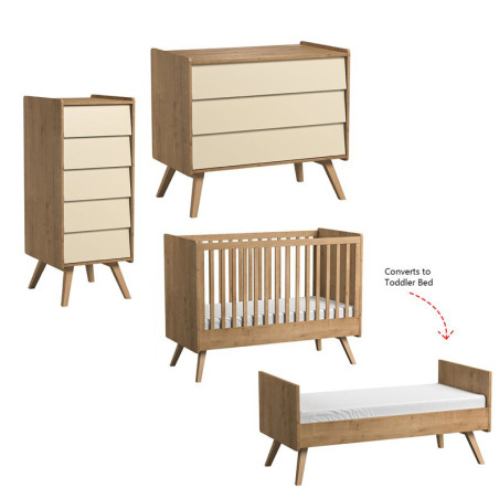3 Piece Nursery Set with Cot 70x140 Vintage natural / yellow - VOX