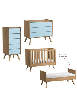 3 Piece Nursery Set with Cot 70x140 Vintage natural / light blue - VOX