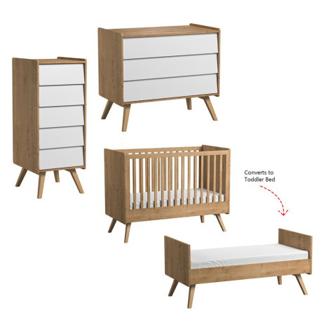 Cameretta completa 3 Pezzi con Culla 70x140 serie Vintage naturale / bianco - VOX