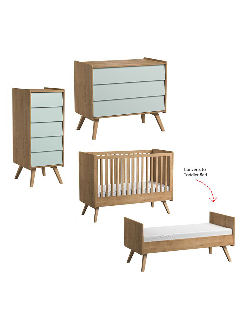Cameretta completa 3 Pezzi con Culla 70x140 serie Vintage naturale / verde - VOX
