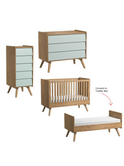 Cameretta completa 3 Pezzi con Culla 70x140 serie Vintage naturale / verde - VOX