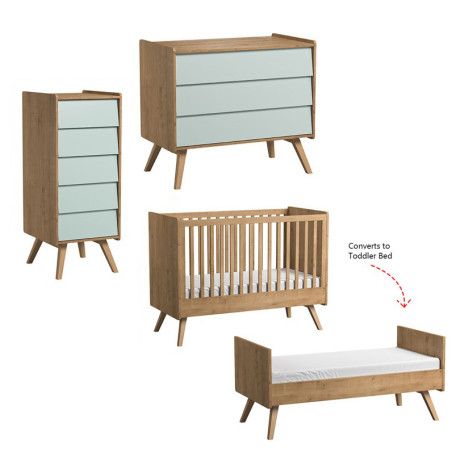 Cameretta completa 3 Pezzi con Culla 70x140 serie Vintage naturale / verde - VOX