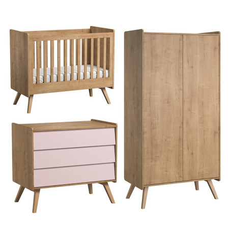 3 Piece Nursery Set with Cot 60x120 Vintage natural / pink - VOX
