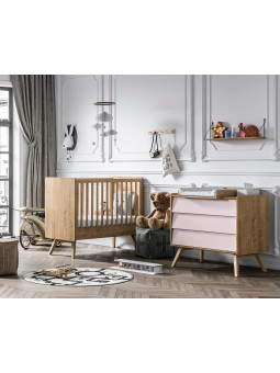Cameretta completa 3 Pezzi con Culla 60x120 serie Vintage naturale / rosa - VOX