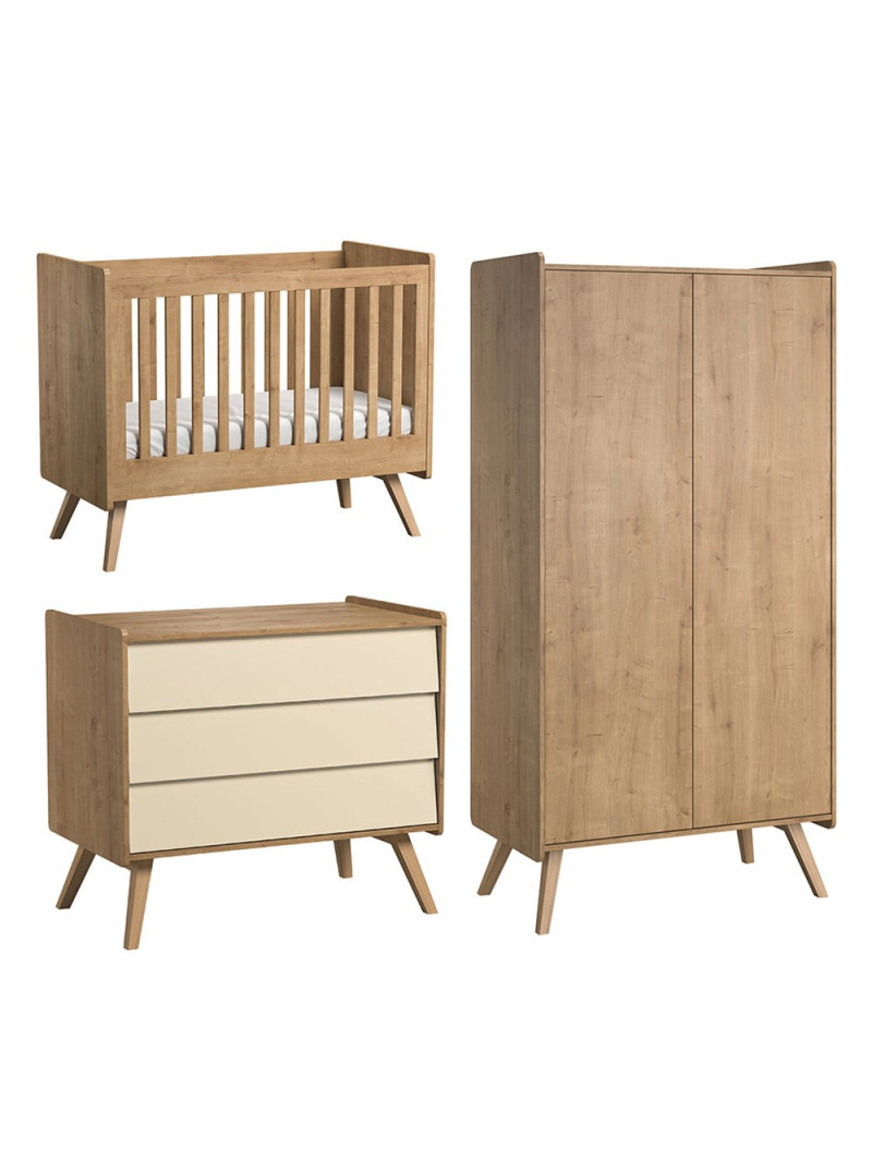 3 Piece Nursery Set with Cot 60x120 Vintage natural / yellow - VOX