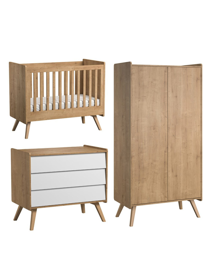 Cameretta completa 3 Pezzi con Culla 60x120 serie Vintage naturale / bianco - VOX