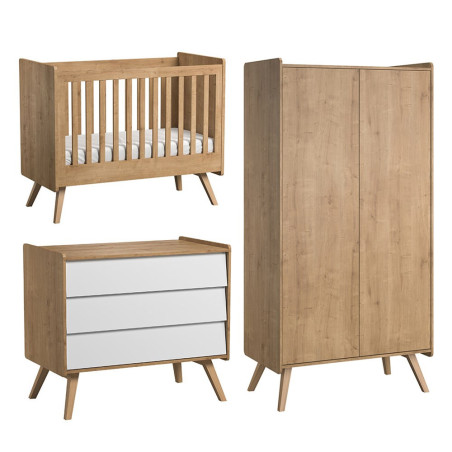 Cameretta completa 3 Pezzi con Culla 60x120 serie Vintage naturale / bianco - VOX