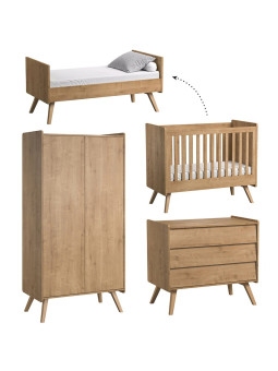 Cameretta completa 3 Pezzi con Culla 70x140 serie Vintage naturale - VOX