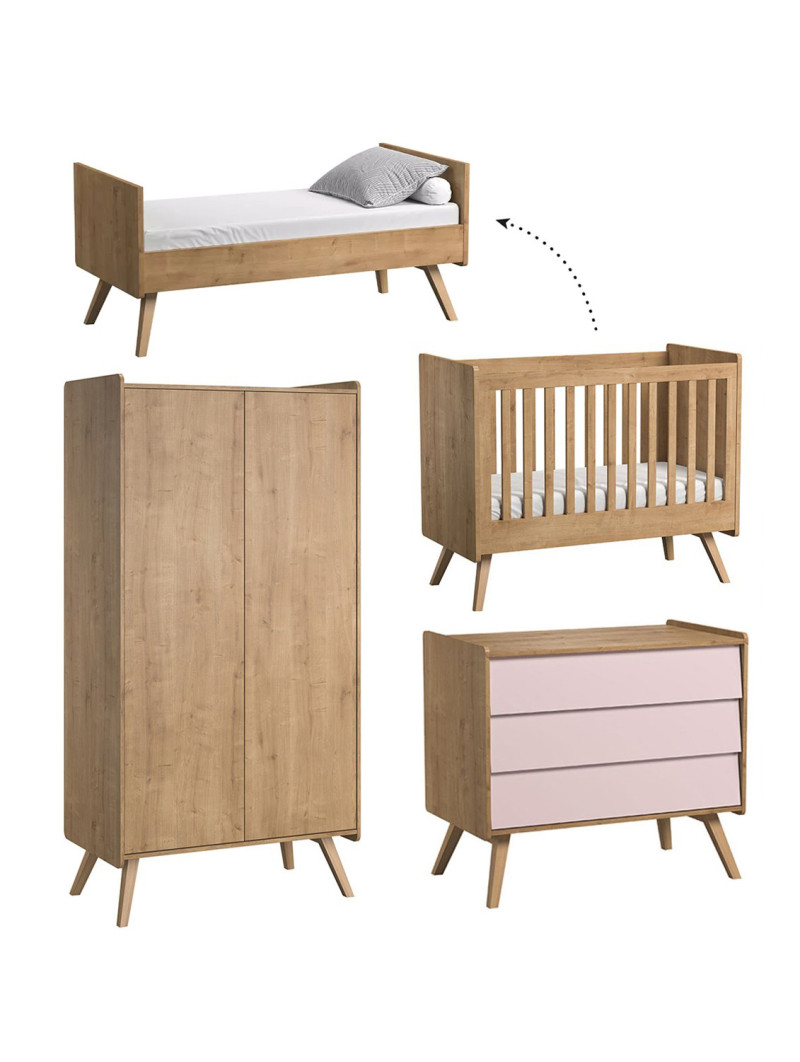 Cameretta completa 3 Pezzi con Culla 70x140 serie Vintage naturale - VOX
