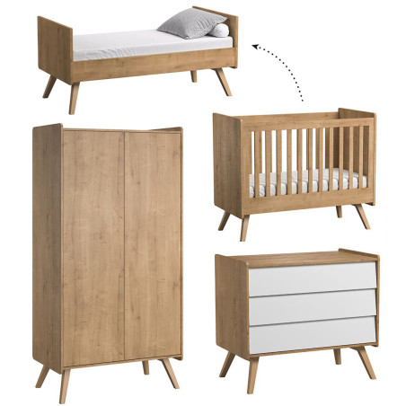 Cameretta completa 3 Pezzi con Culla 70x140 serie Vintage naturale / bianco - VOX