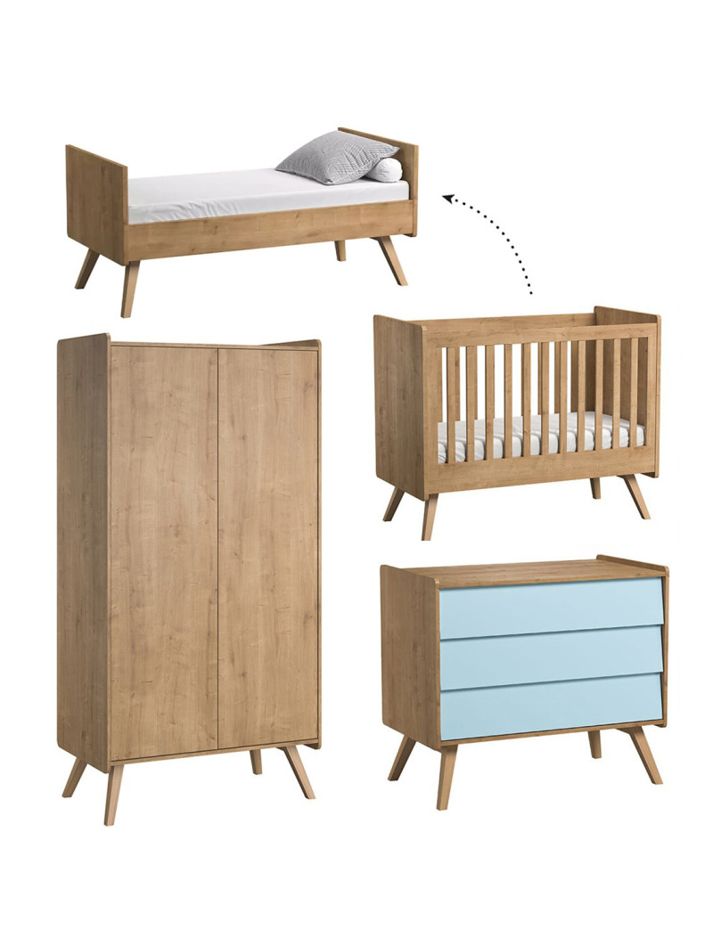 Cameretta completa 3 Pezzi con Culla 70x140 serie Vintage naturale - VOX