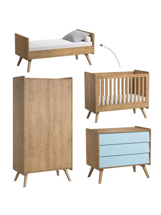 Cameretta completa 3 Pezzi con Culla 70x140 serie Vintage naturale - VOX