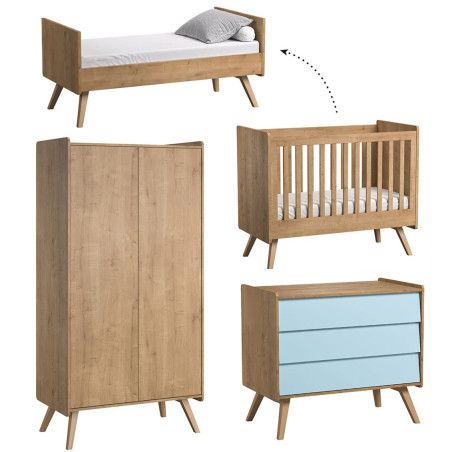 Cameretta completa 3 Pezzi con Culla 70x140 serie Vintage naturale - VOX