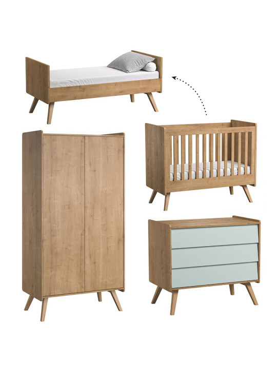 Cameretta Completa 3 Pezzi con Culla 70x140 serie Vintage Verde - VOX