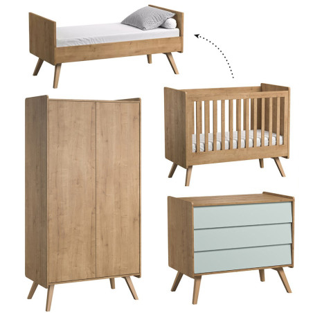 Cameretta Completa 3 Pezzi con Culla 70x140 serie Vintage Verde - VOX