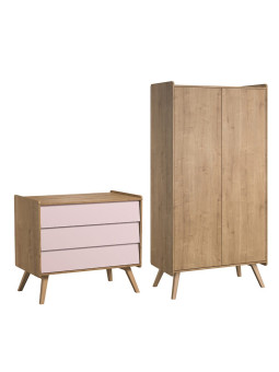 Set Armadio e Cassettiera naturale / rosa serie Vintage - VOX