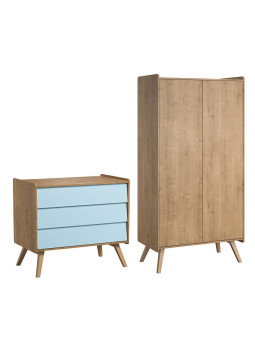 Set Armadio e Cassettiera naturale / azzurro serie Vintage - VOX