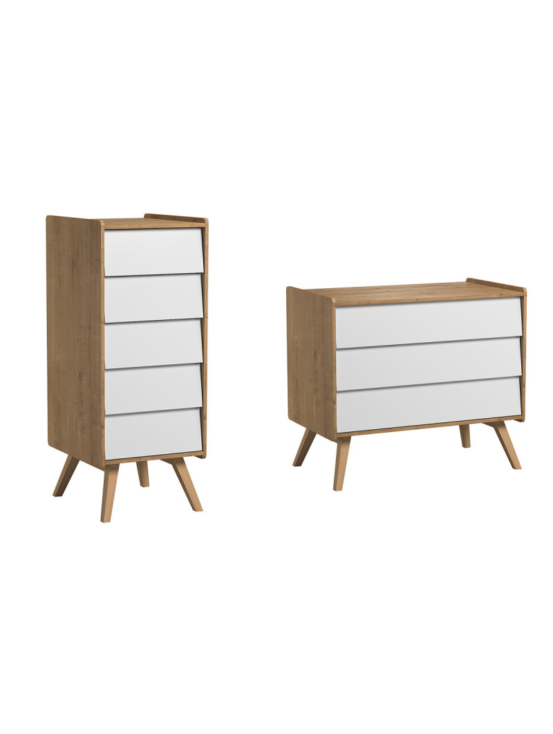 Set 2 Cassettiere naturale / bianco serie Vintage - VOX
