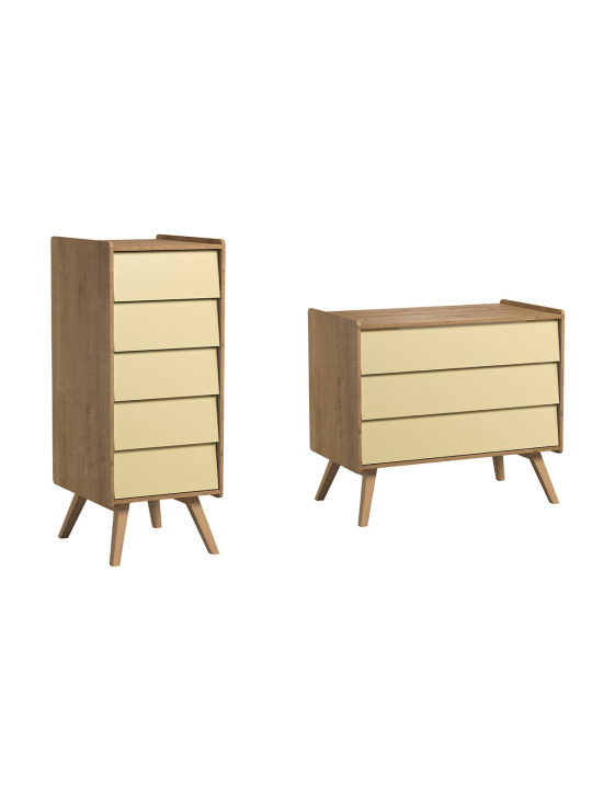 Vintage 2 Chest of Drawers natural / yellow Set - VOX