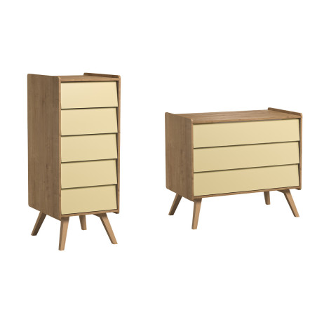 Vintage 2 Chest of Drawers natural / yellow Set - VOX