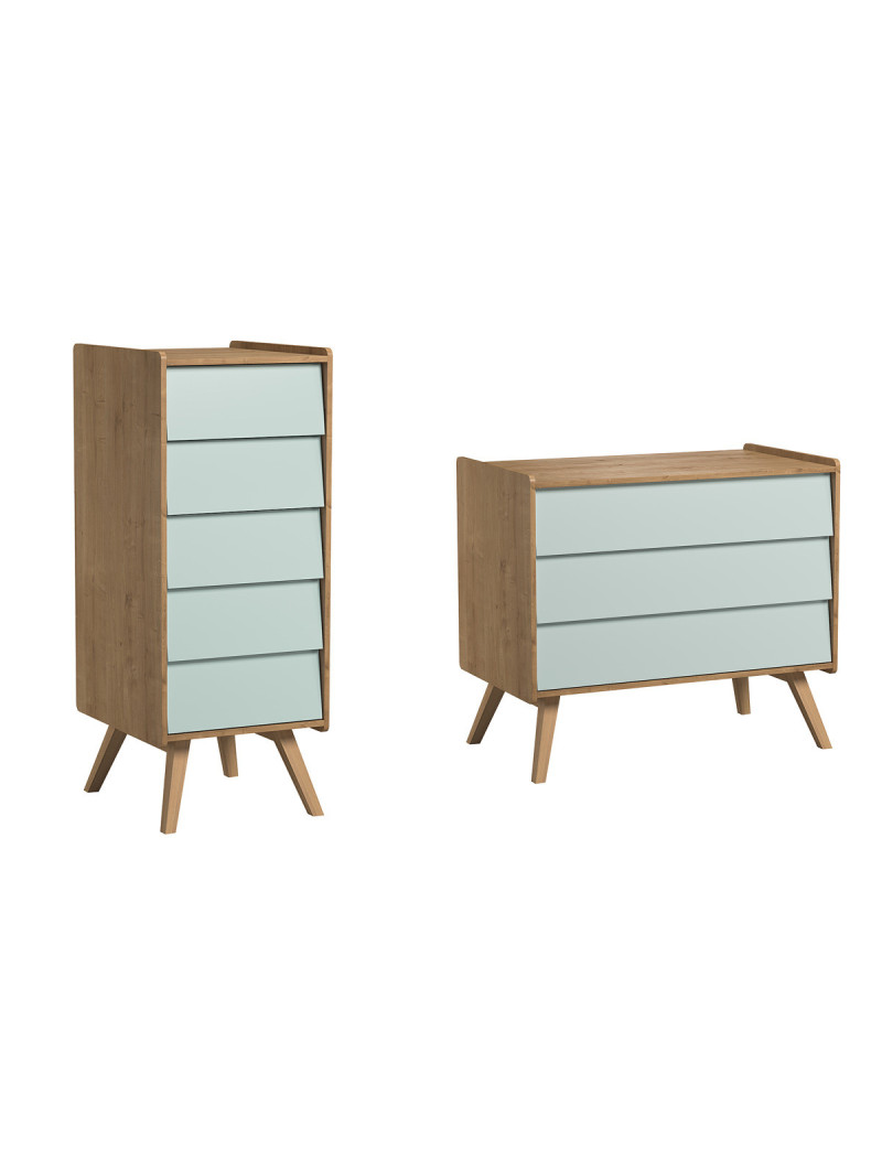 Set 2 Cassettiere naturale / verde serie Vintage - VOX