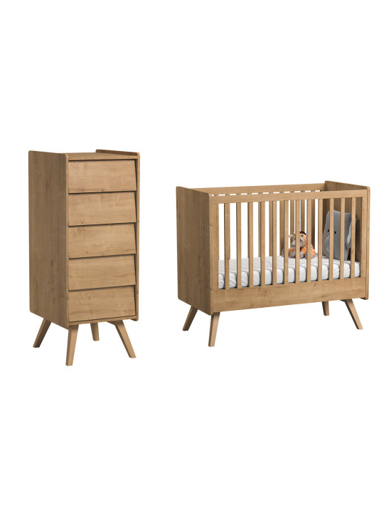 Vintage Cot 60x120 and Tall Chest of Drawers Set - VOX
