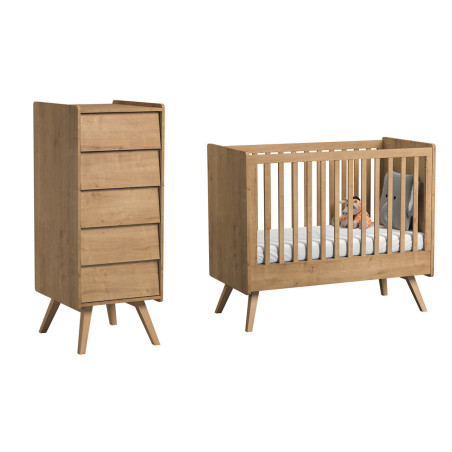Vintage Cot 60x120 and Tall Chest of Drawers Set - VOX