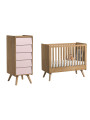 Set Culla 60x120 e Cassettiera alta naturale / rosa serie Vintage - VOX