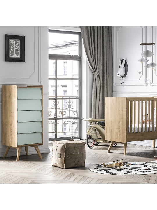 Set Culla 60x120 e Cassettiera alta naturale / verde serie Vintage - VOX