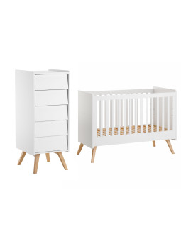 Vintage Cot 60x120 and Tall Chest of Drawers white Set - VOX