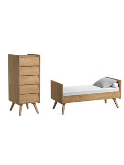 Vintage Cot Bed 70x140 and Tall Chest of Drawers Set - VOX