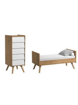 Set Culla / Lettino 70x140 e Cassettiera alta naturale / bianco serie Vintage - VOX