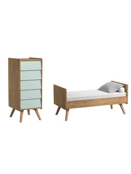 Set Culla / Lettino 70x140 e Cassettiera alta naturale / verde serie Vintage - VOX