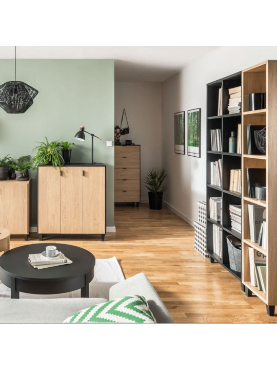 Narrow Single Bookcase for Children and Teenagers in natural or grey or black or white wood Simple collection by VOX