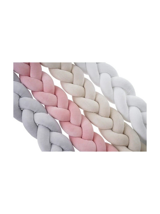 Braided Bumper Cushion for Cribs and Cot Beds in Soft Velvet Cotton with Grey by Bellamy