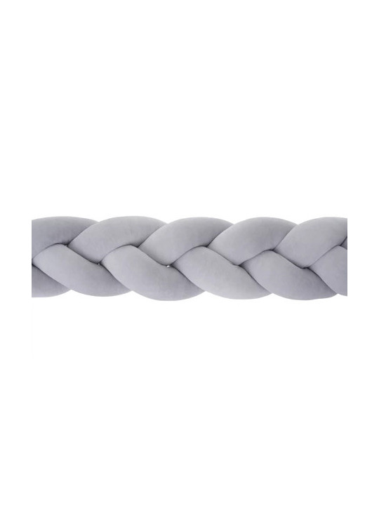 Braided Bumper Cushion for Cribs and Cot Beds in Soft Velvet Cotton with Grey by Bellamy