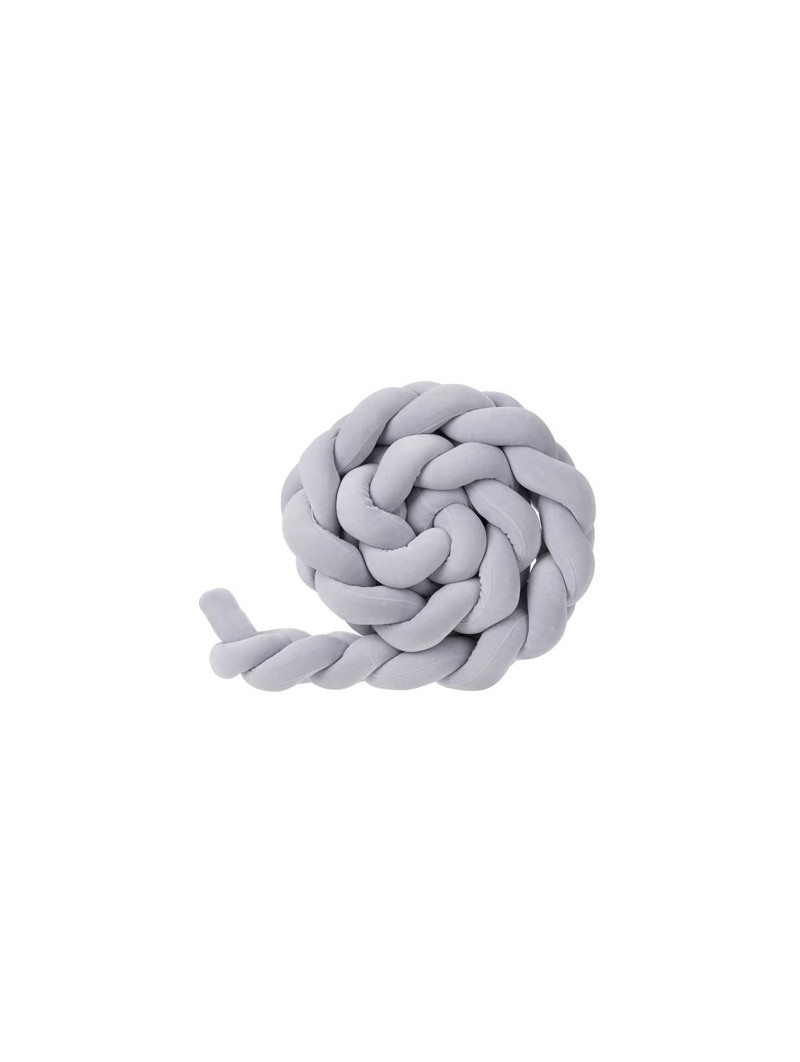 Braided Bumper Cushion for Cribs and Cot Beds in Soft Velvet Cotton with Grey by Bellamy