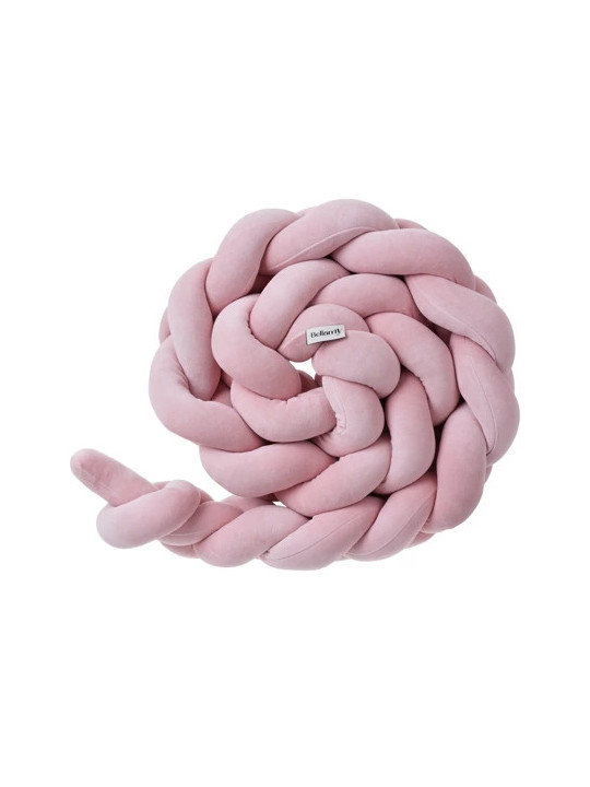 Braided Bumper Cushion for Cribs and Cot Beds in Pink Soft Velvet Cotton by Bellamy