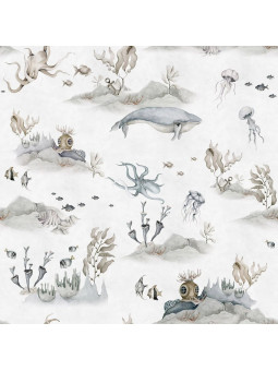 Carta da Parati Tappezzeria per Cameretta dei Bambini Underwater World White by Dekornik